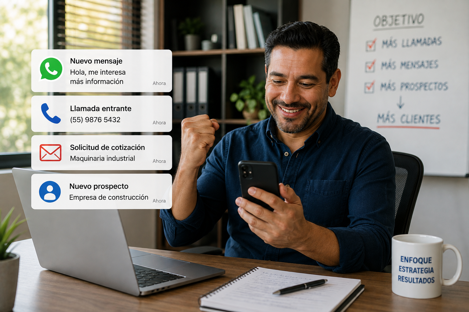 Empresario recibiendo solicitudes de información